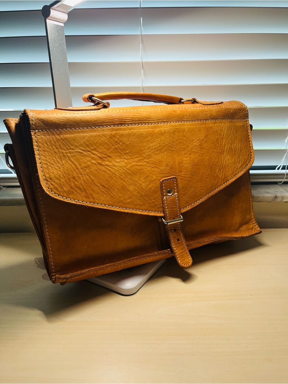 Classic Tan Leather Briefcase Satchel for Men